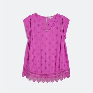 Tessi Short-Sleeved Embroidered Blouse 1X